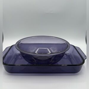 Vintage Pyrex Amethyst/ Purple Baking Dish 3 Qt 303 + Mixing Bowl Set USA